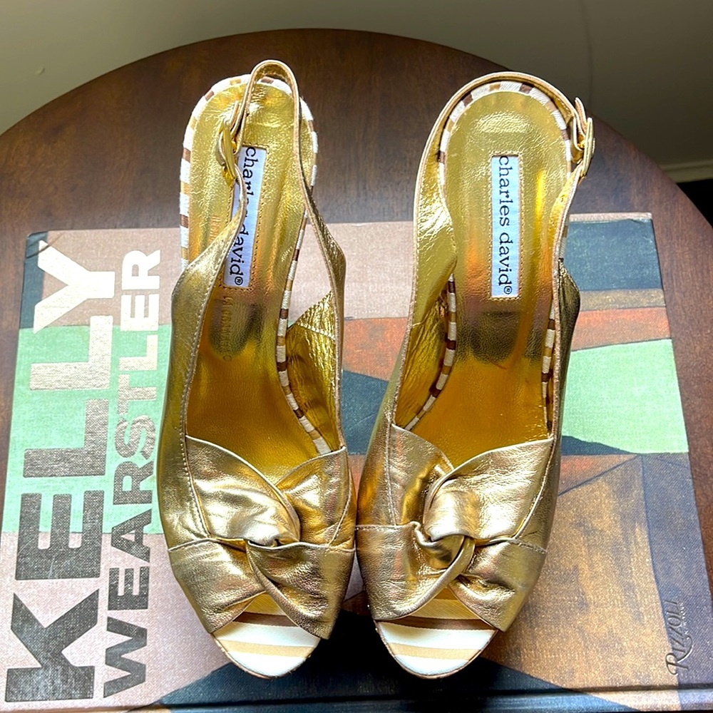 Charles David Gold Leather High Heels